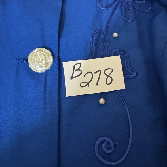 B-278 Reina Vintage 80s Blue Embroidered Puffy Sleeve Skirt Set Size 12 - Picture 13 of 16